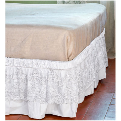 Chez Moi Gonna per letto matrimoniale in percalle di cotone e pizzo Provenza 180x200 cm 3 varianti(1 unità)