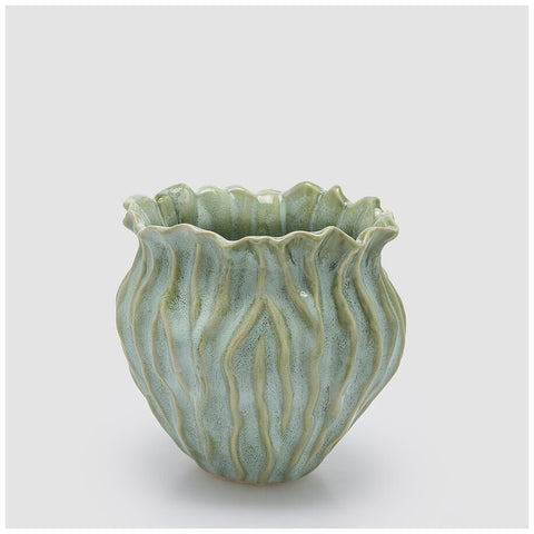 EDG Enzo de Gasperi Vaso anfora in ceramica verde salvia "Freaky" D18.5xH18 cm