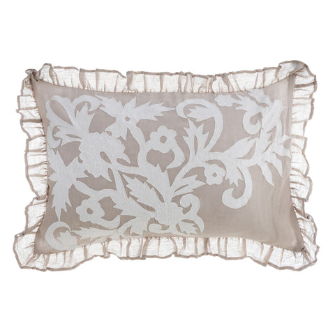 Blanc Mariclò Cuscino misto lino con frill Shabby Chic "Dentelle" 40x60 cm