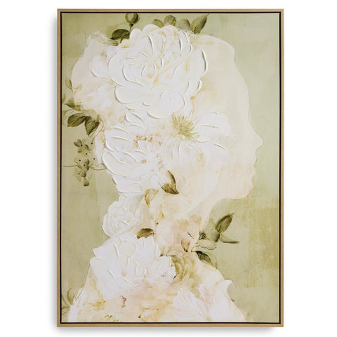 Henriette Quadro decorativo profilo donna con fiori in rilievo "Pitture" 70x100 cm - Angelica Home Stabia