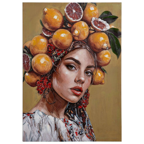 Eurolamp Quadro su tela Donna con limoni gialli 50x3,5x70 cm
