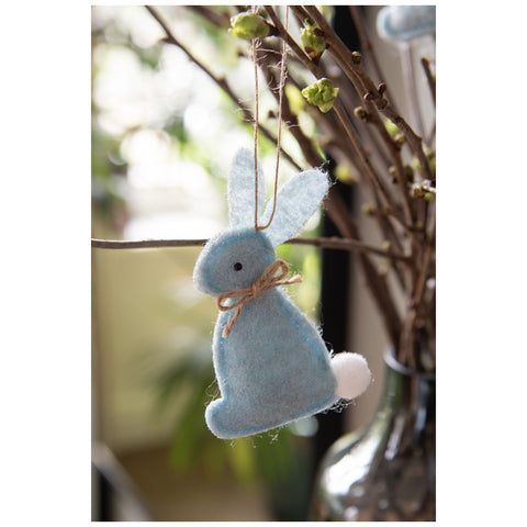 Clayre & Eef Decoro Coniglio di Pasqua da appendere in tessuto celeste 6x1x10 cm