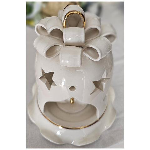 Collection Ad Rem Cloche de Noël en porcelaine blanc/or avec crèche H22xP18 cm