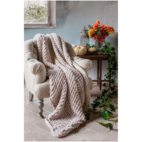 Blanc Mariclò Jeté en chenille beige "BonBon Chic", 127 x 152 cm