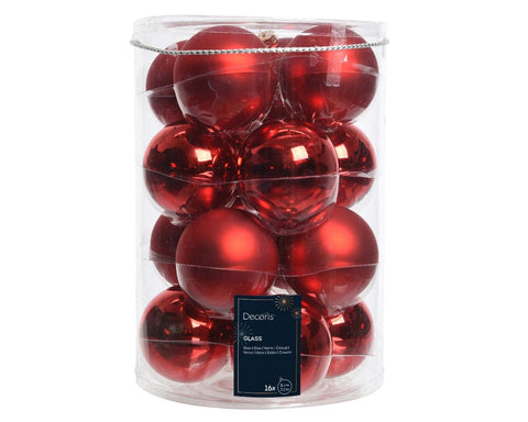 Kaemingk Set of 16 Mixed Red Glass Christmas Balls, D8 cm