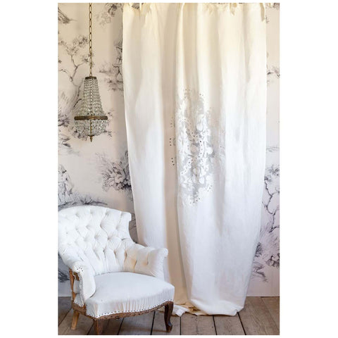 Blanc Mariclò Lot de 2 rideaux en lin mélangé crème « Dentelle », 140x290 cm