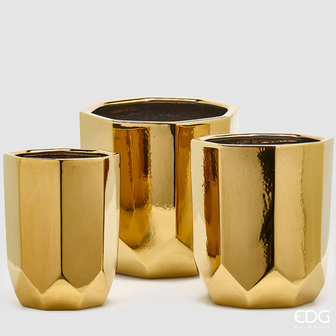 Edg Enzo de Gasperi Vaso ottagonale in ceramica oro H40/36/33 cm 3 varianti (1 unità)