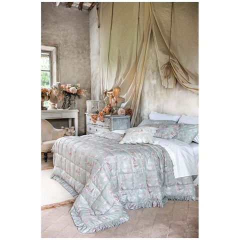 Blanc Mariclò Trapunta matrimoniale invernale verde con gala "Toile Du Borgo" 260x260 cm
