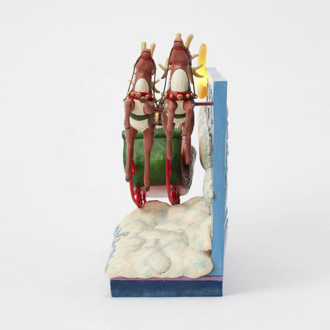 Enesco Slitta Di Babbo Natale Con Renne Musica e luci led, Jim Shore 39x13xH19 cm