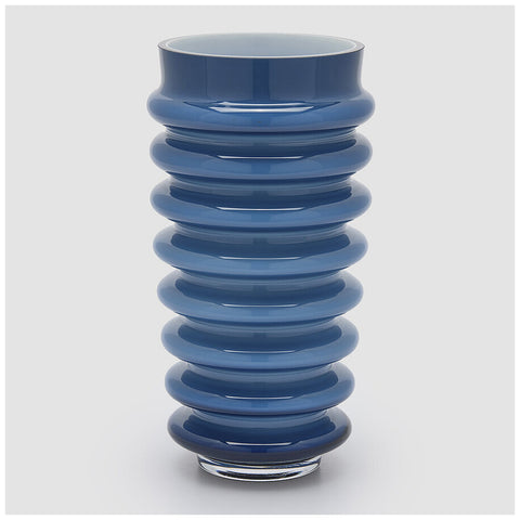 Edg Enzo de Gasperi Vaso dischi svasato in vetro blu D17.5xH30 cm - Angelica Home Stabia