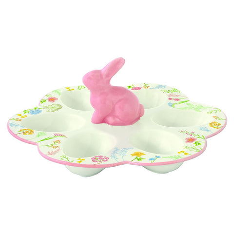 Easy Life Portauova di pasqua in porcellana con coniglio e fiori "Tres Jolie" D21 cm