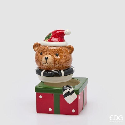 EDG Contenitore natalizio regalo con orso ceramica 15x16xH24 cm
