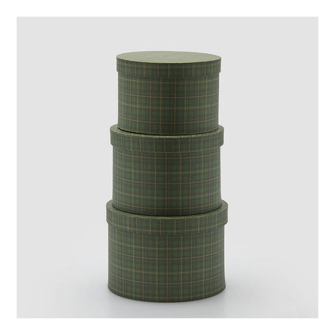 EDG Set 3 Scatole natalizie rotondi scozzese verde D25/23/21 cm