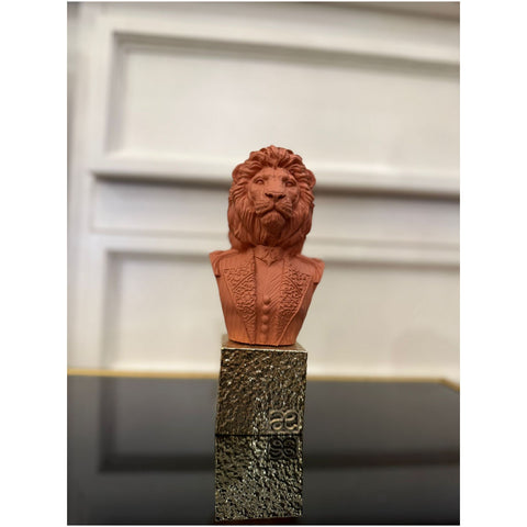 Chiaraela Statuina Busto piccolo Leone cotto su base oro 7.5xH17 cm
