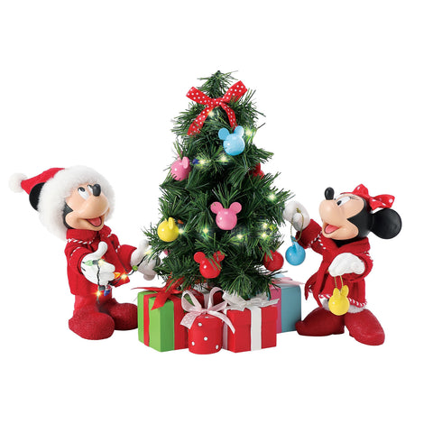 Department 56 Statuine di Natale Topolino e Minnie + albero luci led 33x12.5xH23 cm
