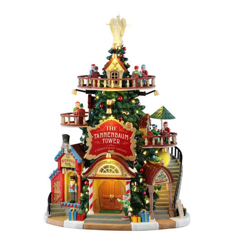Le bâtiment de la tour Tannenbaum avec lumières LED « Les boutiques de Noël de la tour Tannenbaum »