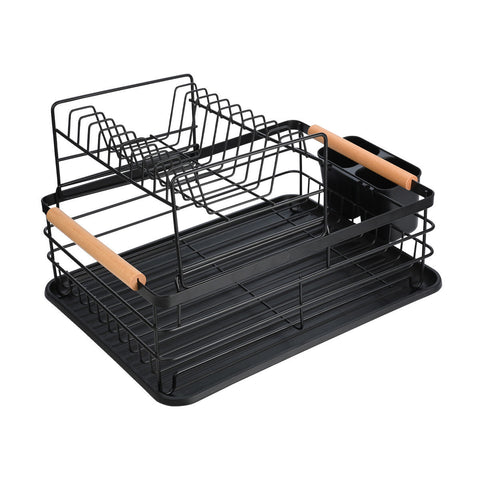 Estia Home Scolapiatti a 2 livelli in metallo e manici in bamboo 41x30xH20 cm