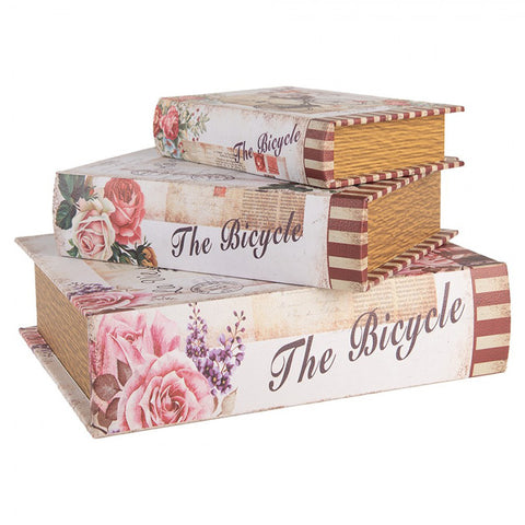 Clayre & Eef Set 3 Scatole Libri contenitori in legno Bicicletta