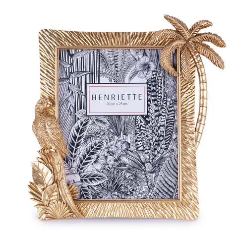 Henriette Parrot Photo Frame in Gold Resin "Jungle" 33x34cm (20x25cm)