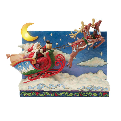 Enesco Slitta Di Babbo Natale Con Renne Musica e luci led, Jim Shore 39x13xH19 cm