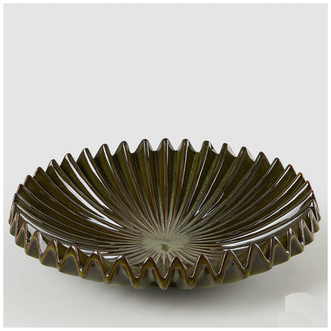EDG Enzo De Gasperi Piatto centrotavola raggiera in ceramica verde D36.5xH9 cm - Angelica Home Stabia