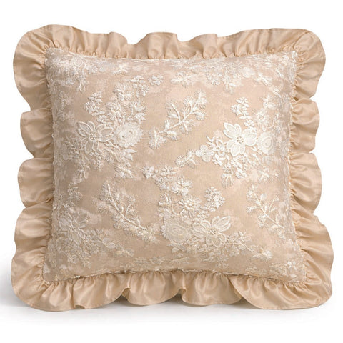 Clodette Cuscino arredo in cotone e pizzo sabbia "Claire" 50x50 cm