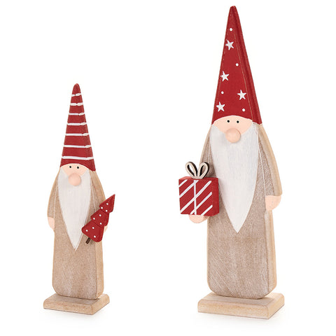 Nuvole di Stoffa Set 2 Babbo natale in legno anticato "Bear Wonderland" H21.5/28.5 cm