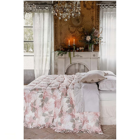 Blanc Mariclò Trapunta matrimoniale invernale rosa "Ortensie" Shabby 260x260 cm