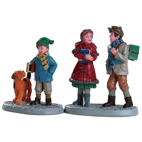 LEMAX Set of 2 children and dog "Going To School" in polyresin H5.8 cm