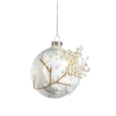 GOODWILL Sfera di Natale in vetro crema con decori 10 cm 3 varianti(1 unità)