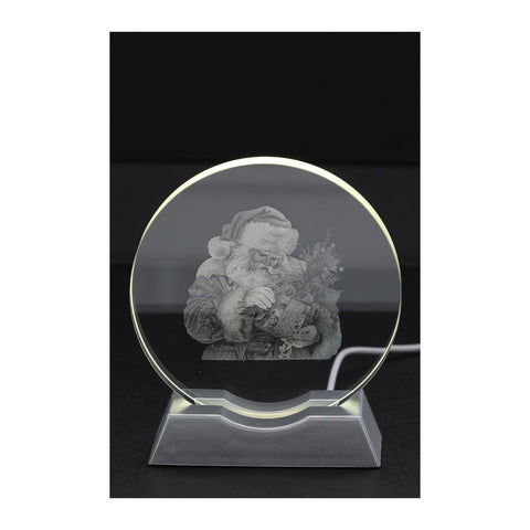 Hervit Christmas lamp, Crystal disc with 3D Santa Claus and LED, D10 H11 cm