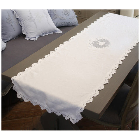 Mia per te Runner smerlato in puro lino bianco candido "Eros" 40x180 cm
