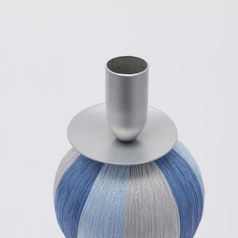 EDG Enzo De Gasperi Portacandela Nappa in tessuto e metallo blu/argento H45 cm - Angelica Home Stabia