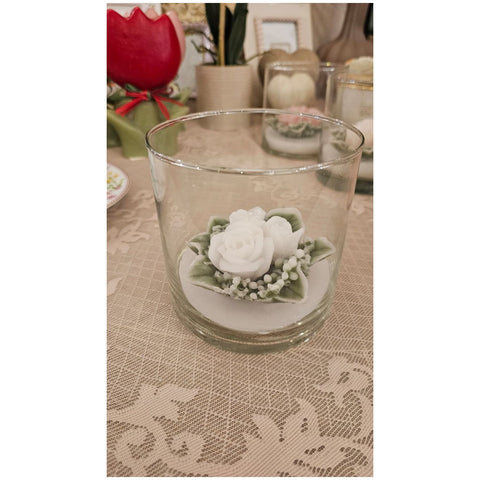 Cereria Parma Bicchiere grande con candela profumata 3 rose D12xH12 cm 3 varianti(1 unità)