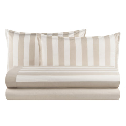 Parure de lit double à rayures blanc perle, draps en coton + 2 taies d'oreiller « Maui »