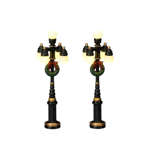 Set 2 Lampioni decorativi in resina con luci led ghirlanda di natale 3,5x3,5xh12 cm