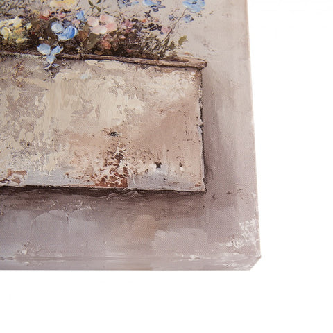 Clayre & Eef Quadro fiori in tela beige da parete Shabby Chic 36x3x36 cm