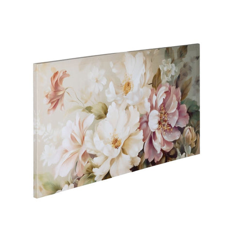 Eurolamp Set 2 Quadri rettangolari su tela Fiori bianchi/rosa/verdi 40x80 cm