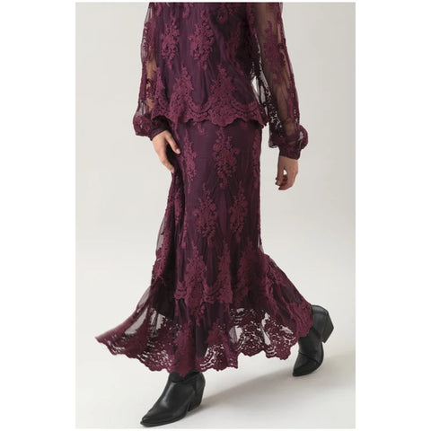 Chez Moi Gonna lunga in viscosa e pizzo Bouquet, Made in Italy "Lumiere"