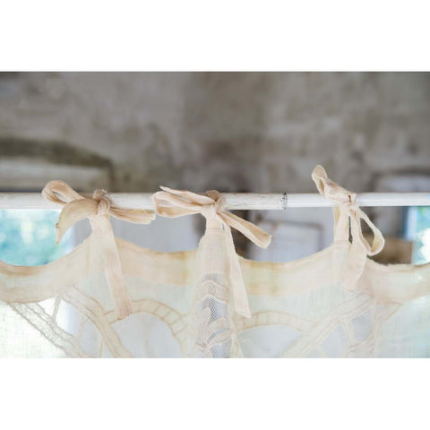 Blanc Mariclò Lot de 2 rideaux en lin mélangé crème "Dentelle" 140x290 cm