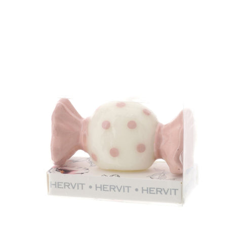 Hervit Candela Caramella laccata bianco/rosa 9xH4 cm