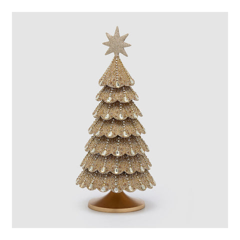 EDG Statuette Sapin de Noël métal or avec gemmes D21 H46 cm