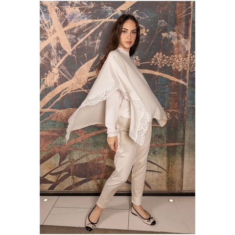 Chez Moi Pantalone da donna in viscosa e pizzo Corinzio, Made in Italy "Marburg"