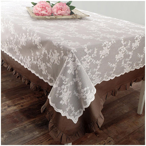 L'ATELIER 17 Nappe de cuisine rectangulaire en 100% dentelle avec fleurs brodées, Shabby Chic "Ciel" 160x280 cm 3 variantes