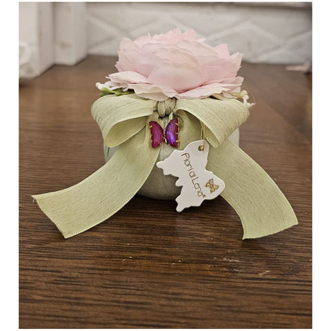 Fiori di Lena Puffo artigianale fiore ranuncolo e applicazione farfalla D8xH9 cm 5 varianti(1 unità) - Angelica Home Stabia