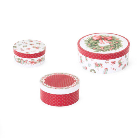 Lot de 3 boîtes rondes en tissu « Conte de Noël » 16/20/25,5 cm