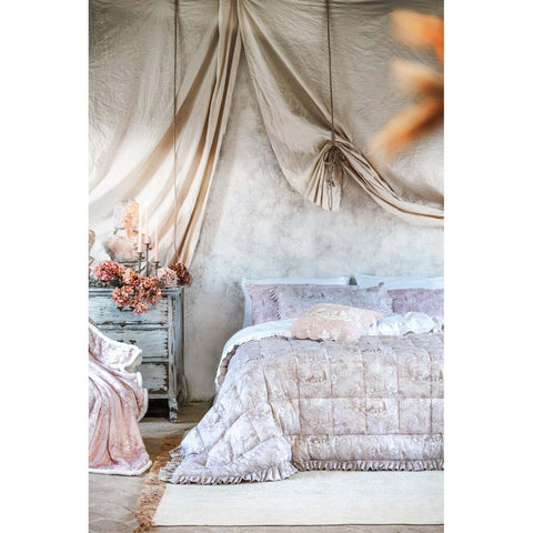 Blanc Mariclò Set di 2 copriguanciali beige con gale "Toile du Borgo" 50x80 cm