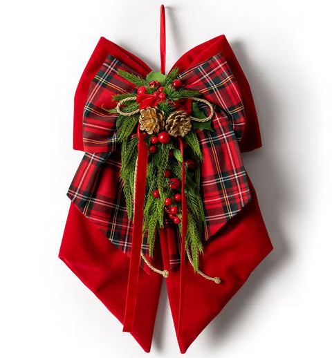 Fiori di Lena Doppio Fiocco di natale in velluto con vischio H50 cm 3 varianti(1 unità)