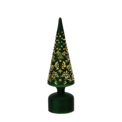 Sapin de Noël conique en verre vert Hervit avec lumières LED, 9 x 31 cm