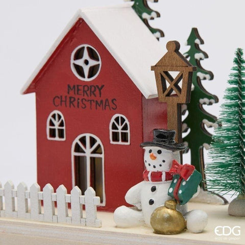 EDG paesaggio casette decoro con LED in legno 37x8xH16 cm